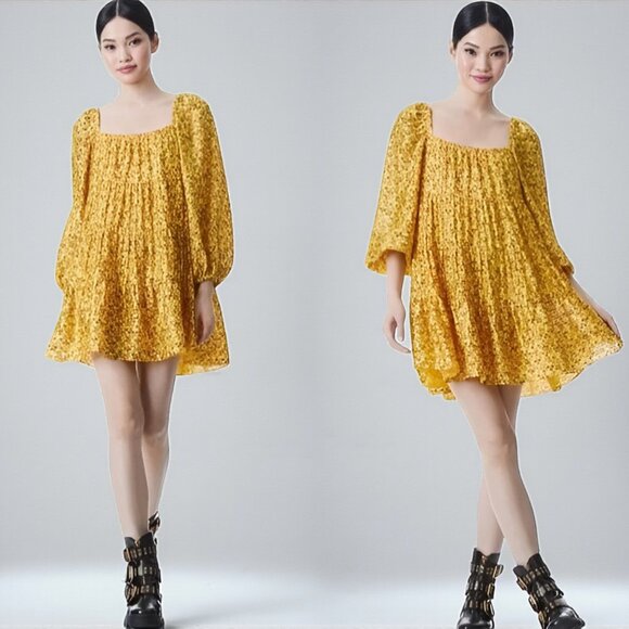 Alice + Olivia Rowen Mini Dress Floral Yellow Maroon M - Picture 1 of 13